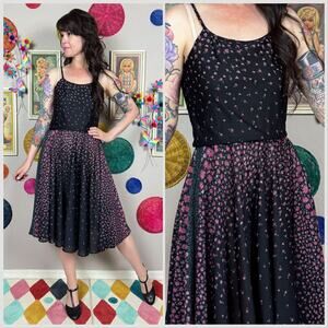 Vintage 1970s Black and Pink Floral Midi Sundress